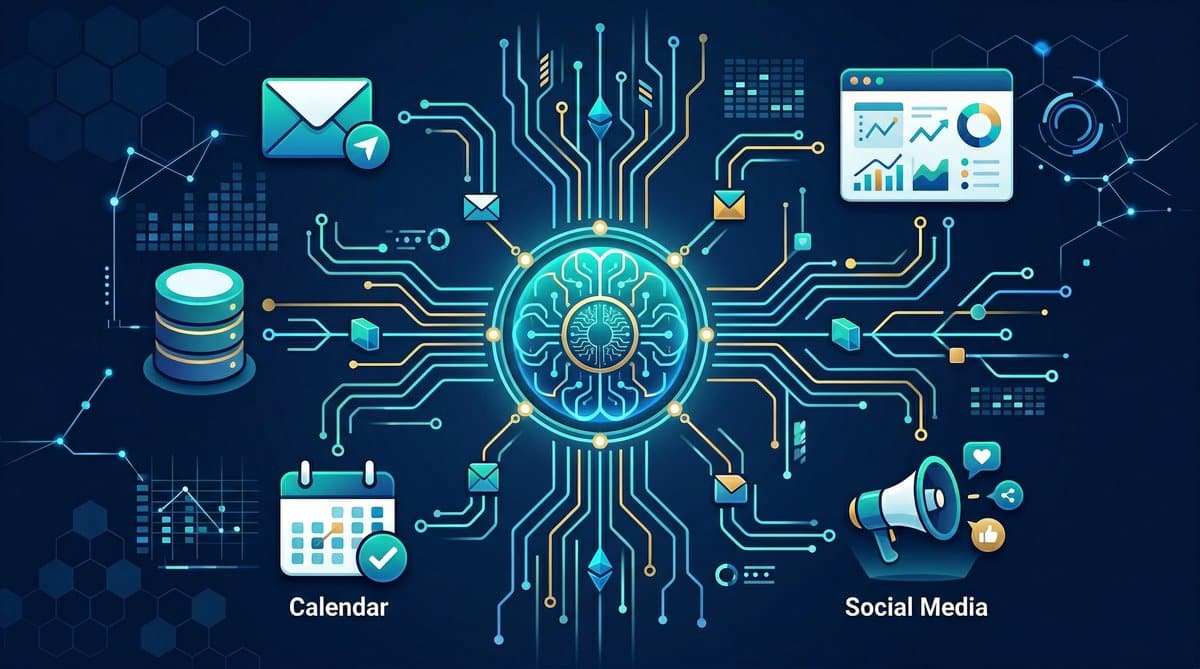 AI Agent 自動化工作流概念圖 — 人工智能代理在營銷領域的應用